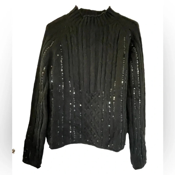 Urban Outfitters Bdg Black Sequin Sparkly Mock Neck Sweater Size Large - Picture 6 of 6